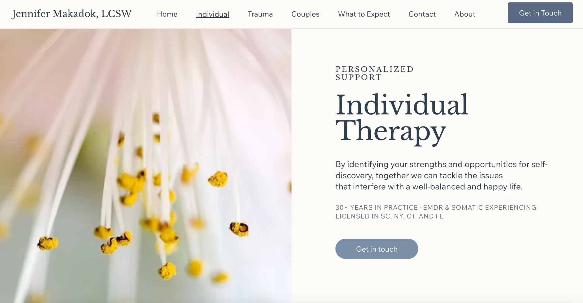 Jennifer Makadok therapist website preview